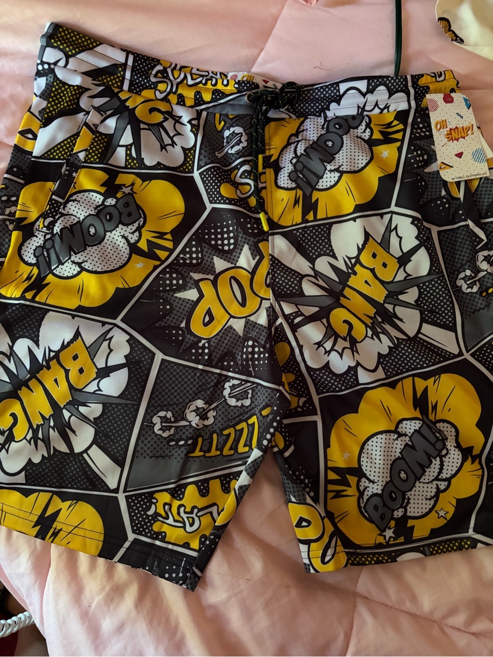 Men's Athletic Graphic Swim Shorts - Yellow Black Comic Pop